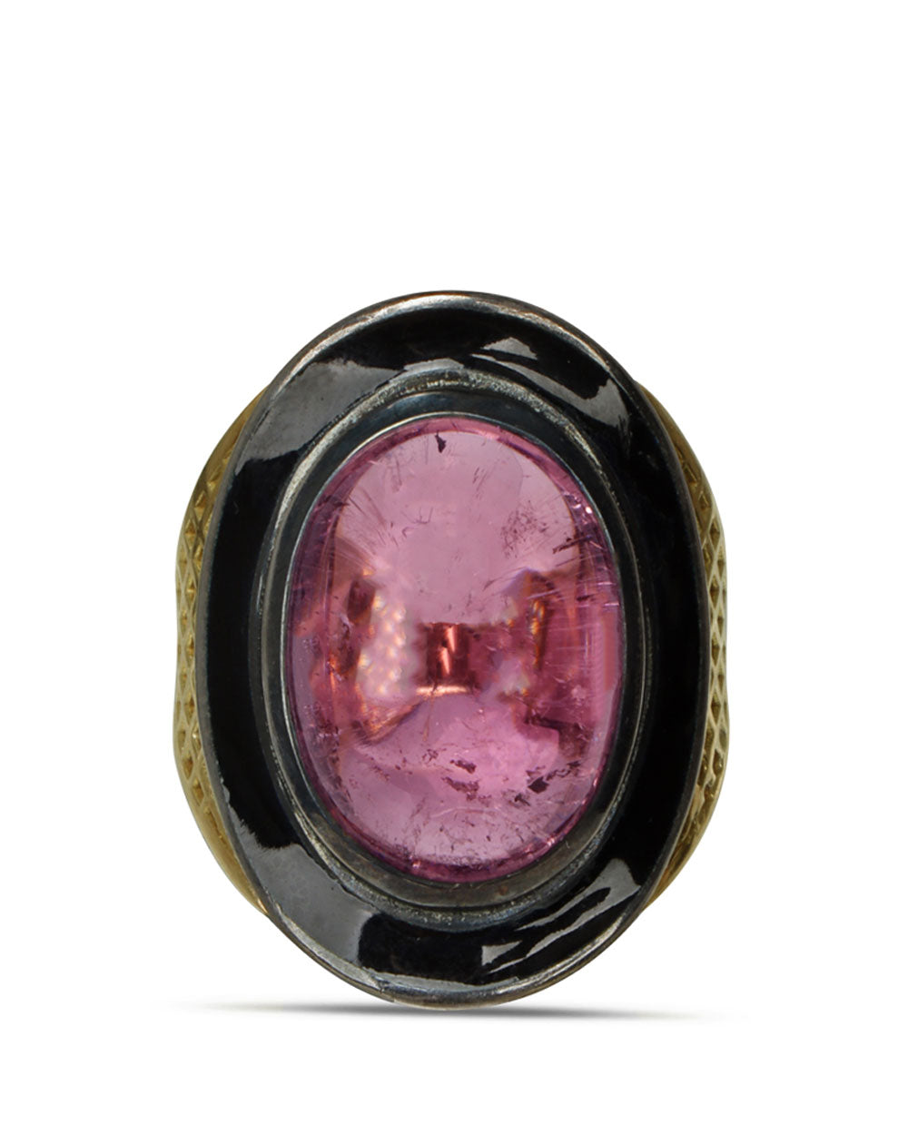 Purple Tourmaline and Black Enamel Crownwork Ring