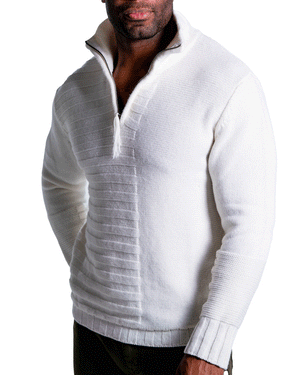 Cream Multi Weave Quarter Zip Sweater