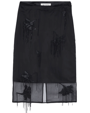 Black Embellished Tulip Organza Skirt