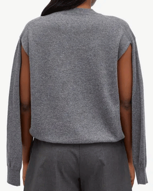 Mid Grey Melange Crew Neck Sweater with Open Armhole