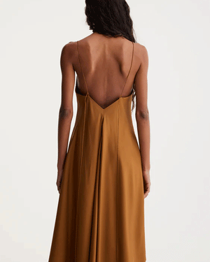 Tan Silk Strap Dress with Wider Hem