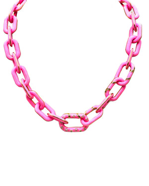 Pink Enamel Link Necklace