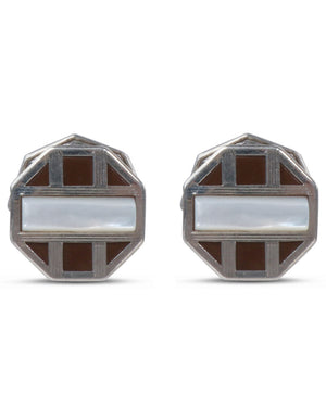 Antique Brown Celluloid and Pearl Octagon Cufflinks