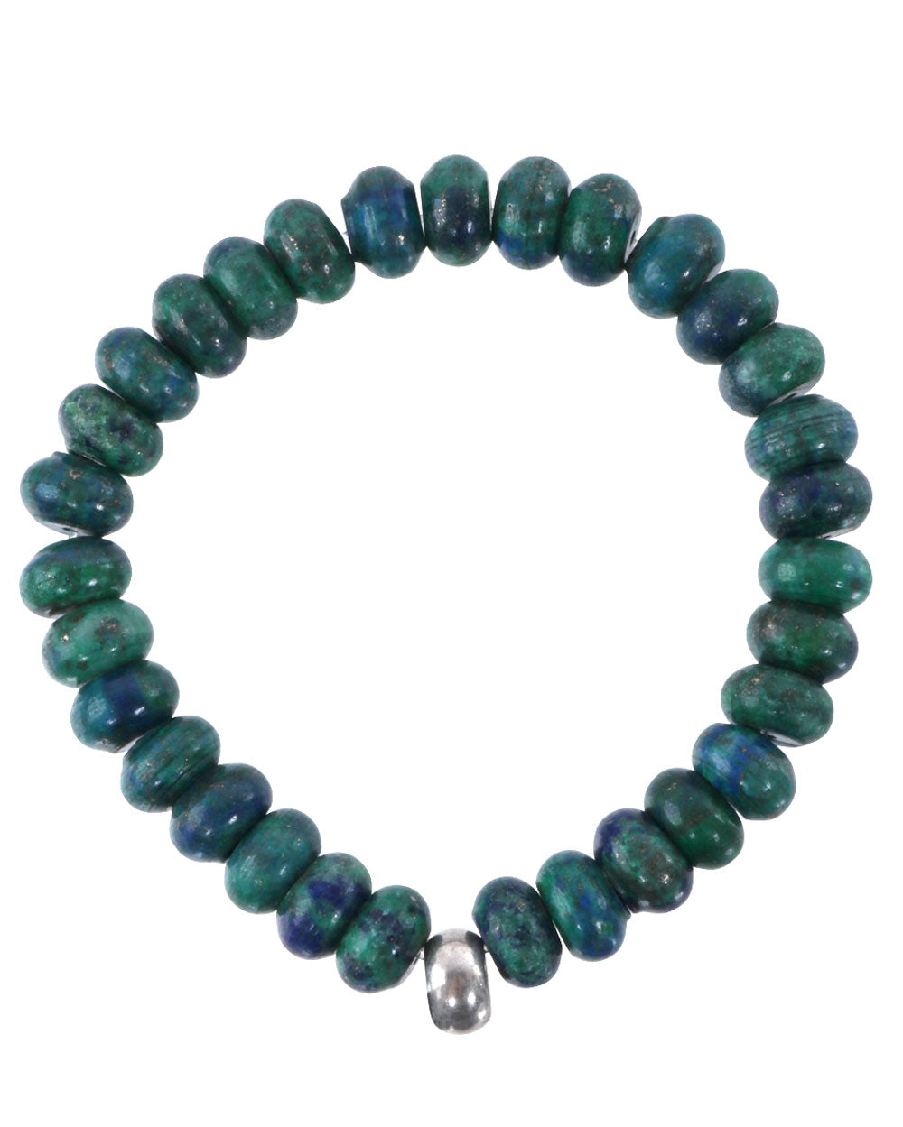 Azurite Rondelle and Pewter Beaded Bracelet