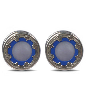 Pearl and Blue Round Cufflinks