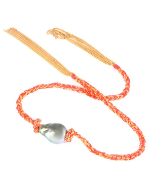 Tahitian Pearl Braided Silk Chain Single Wrap Bracelet