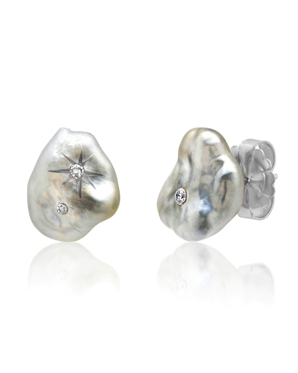 Carved Twinkle Keshi Diamond Stud Earrings