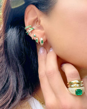 Pave Diamond and Emerald Dome Huggie Hoop Earrings