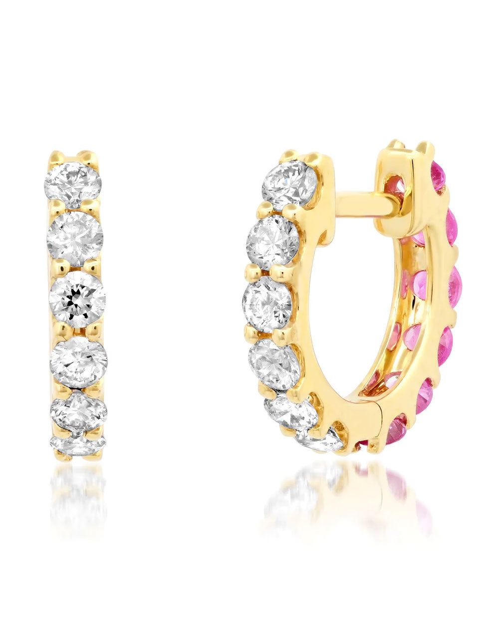 Reversible Diamond and Pink Sapphire Huggie Earrings