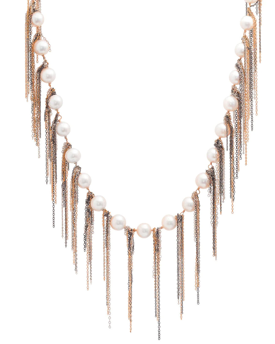 White Pearl Necklace with Multicolor Fringe