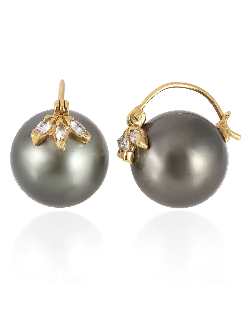 Tahitian Pearl and Triple Marquis Diamond Earrings
