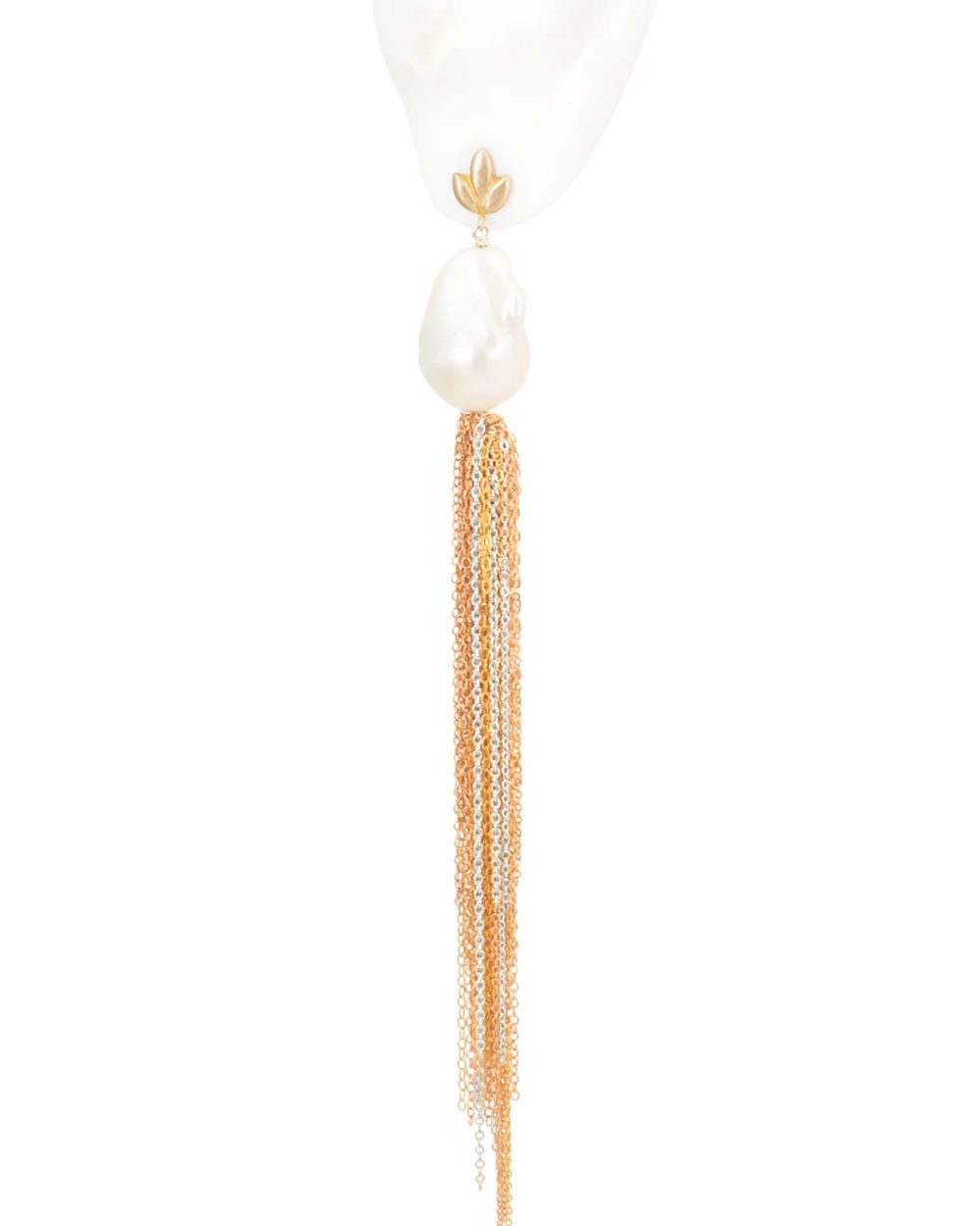 White Baroque Pearl Tassel Fringe Earrings