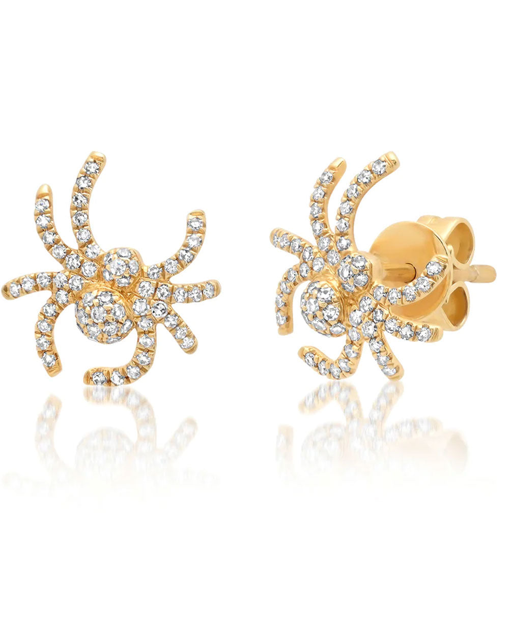 Yellow Gold Small Spider Stud Earrings