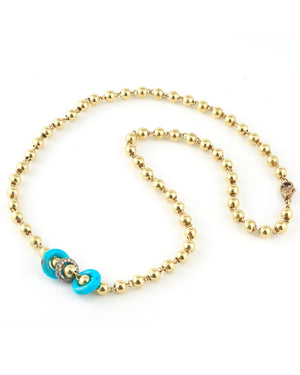 Gold Bead and Turquoise Rondelles Necklace