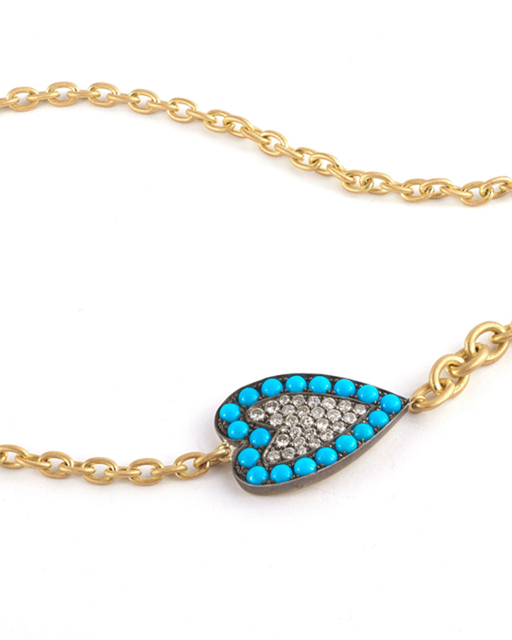 Turquoise and Diamond Heart Double Wrap Bracelet