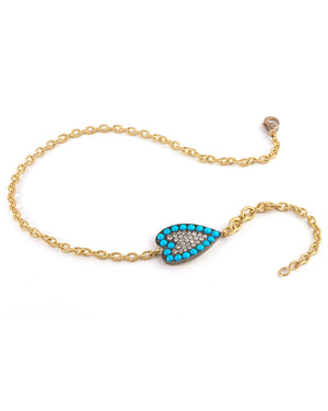 Turquoise and Diamond Heart Double Wrap Bracelet