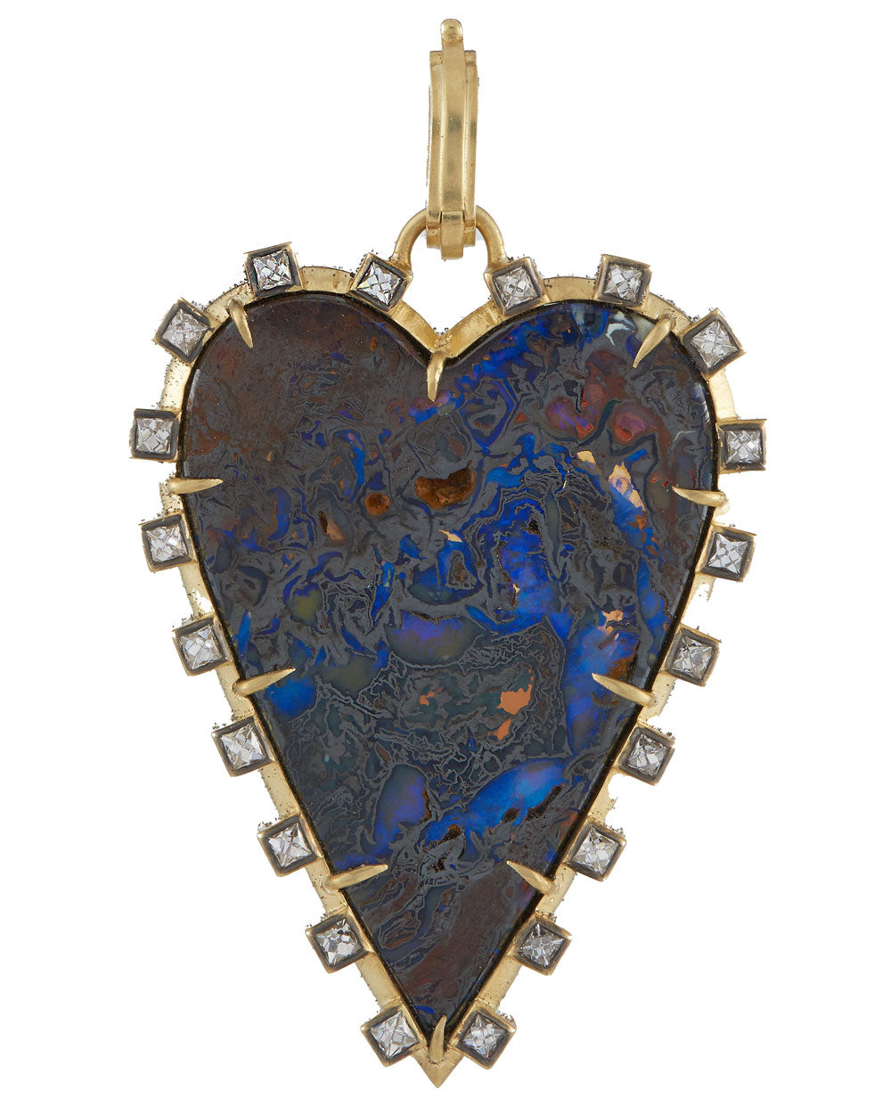 Large Opal and Diamond Heart Pendant