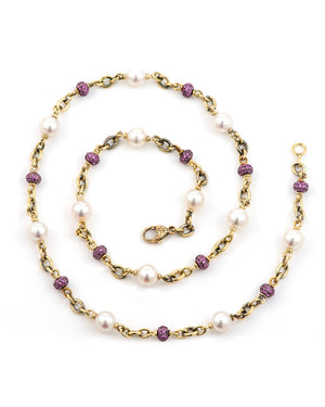 Pink Sapphire and Pearl Beaded Necklace