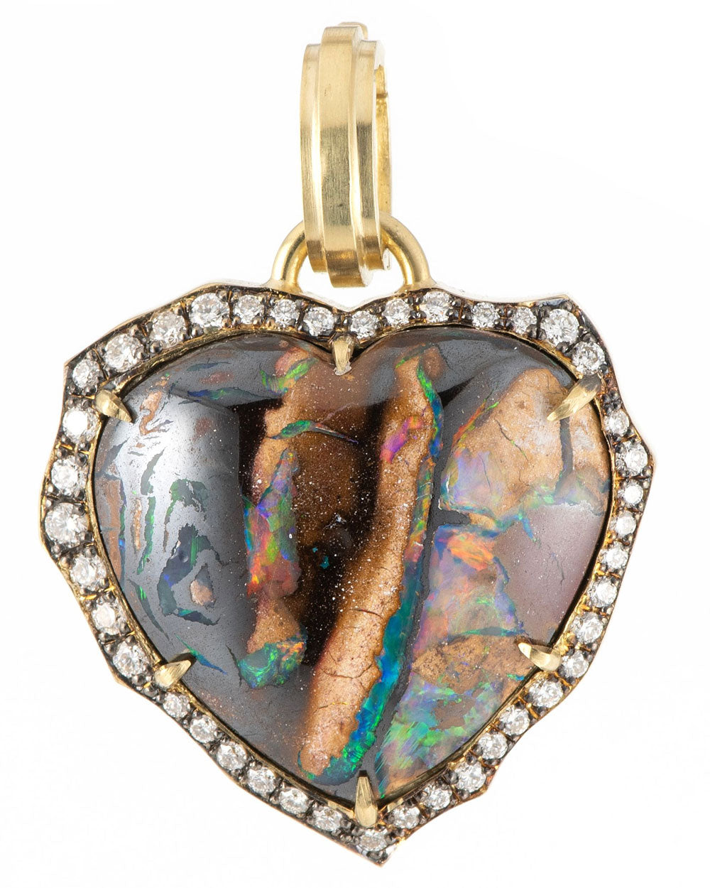 Small Opal and Diamond Heart Pendant