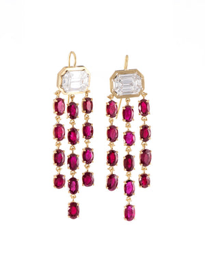 Mosaic Diamond and Burmese Ruby Earrings