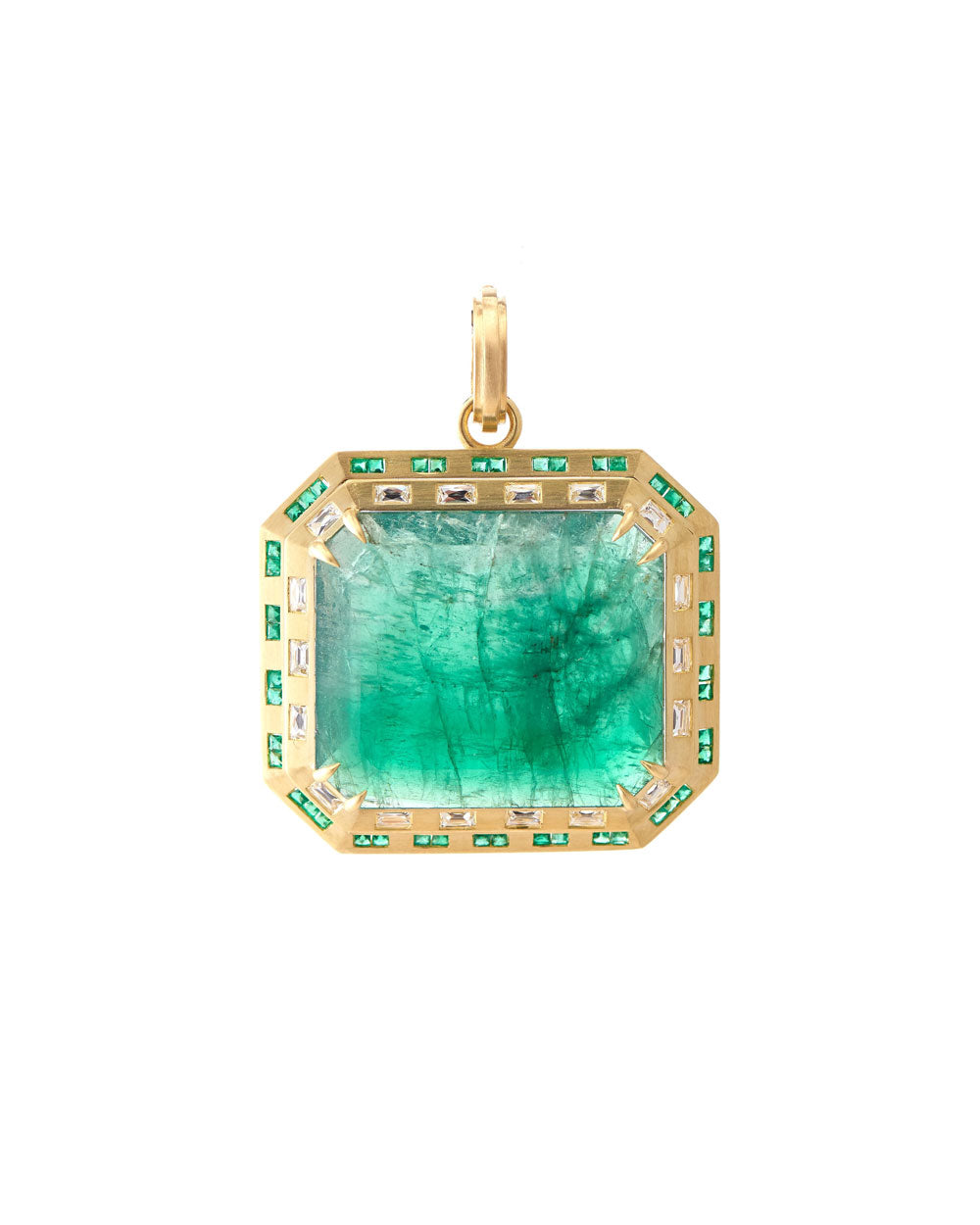 Emerald and Diamond Square Pendant