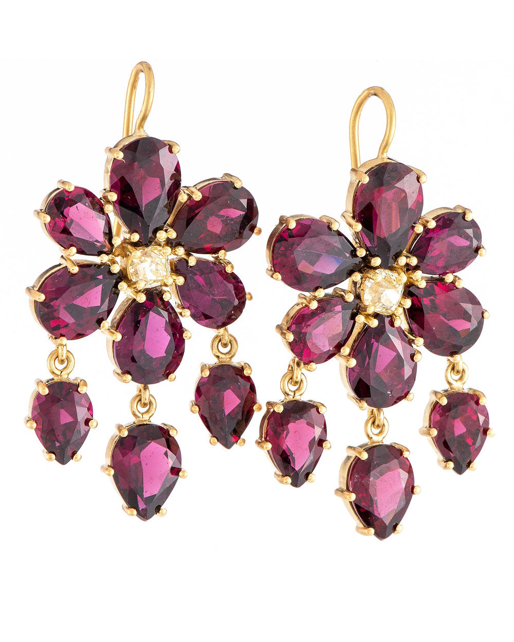 Garnet and Diamond Flower Earrings