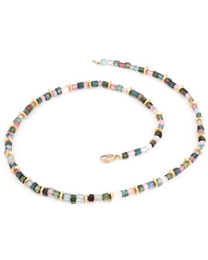 Mixed Tourmaline and Gold Wheel Necklace