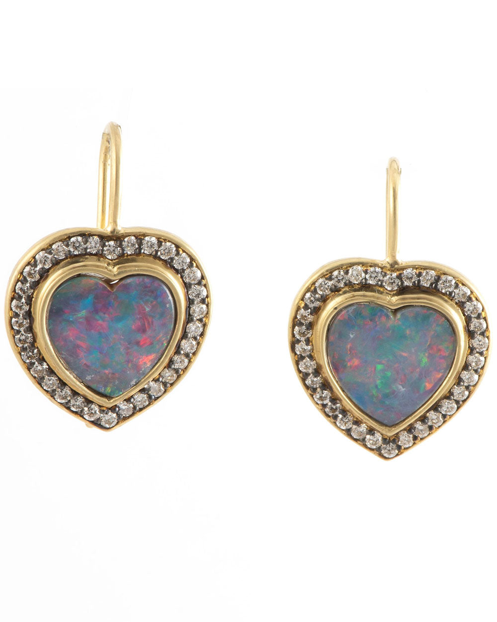 Opal and Diamond Heart Earrings