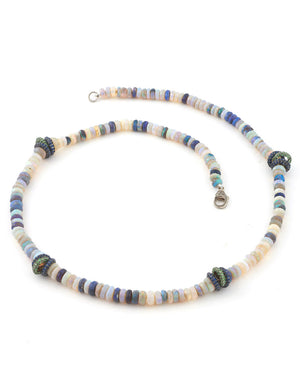 Multi Stone Bead Necklace with Sapphire Rondelles
