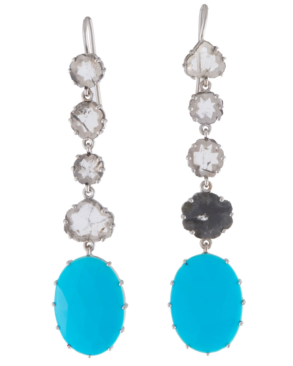 Turquoise and Diamond Slice Drop Earrings