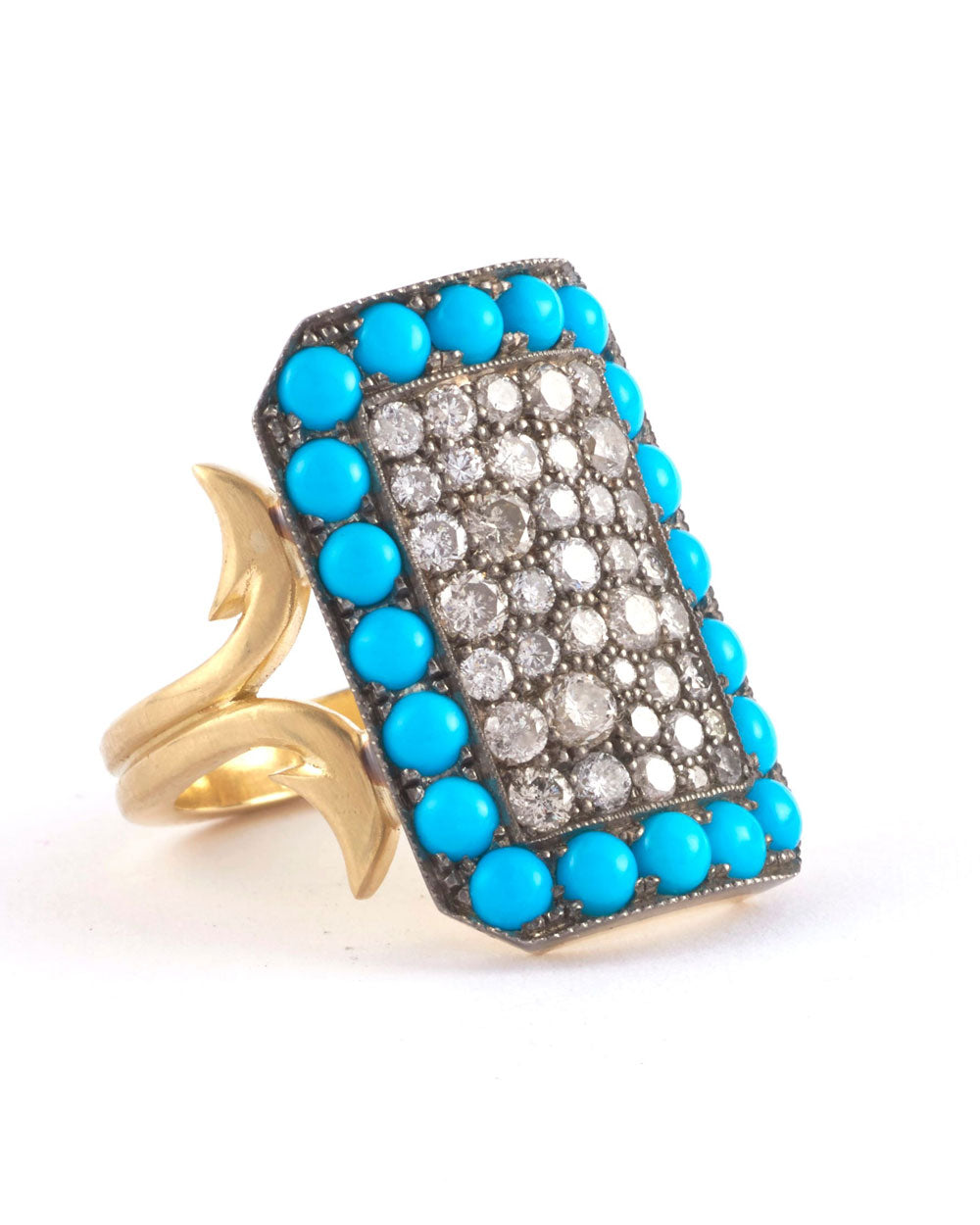 Turquoise and Grey Diamond Ten Table Ring