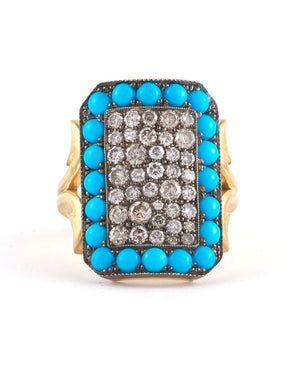 Turquoise and Grey Diamond Ten Table Ring