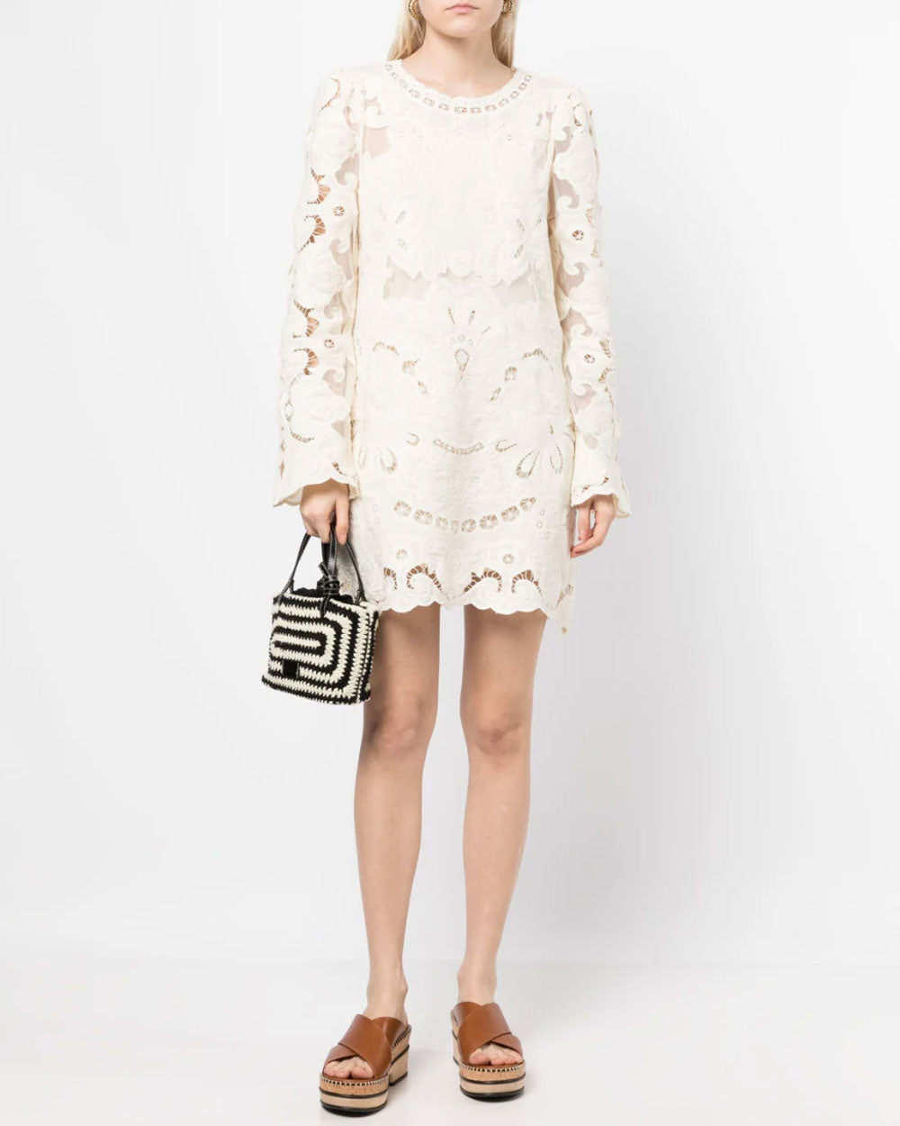White Dress One-Shoulder Long Sleeve Flare Sleeve Lace Mini Dress –  KesleyBoutique