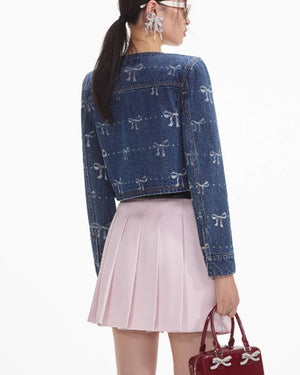 Blue Bow Print Denim Jacket