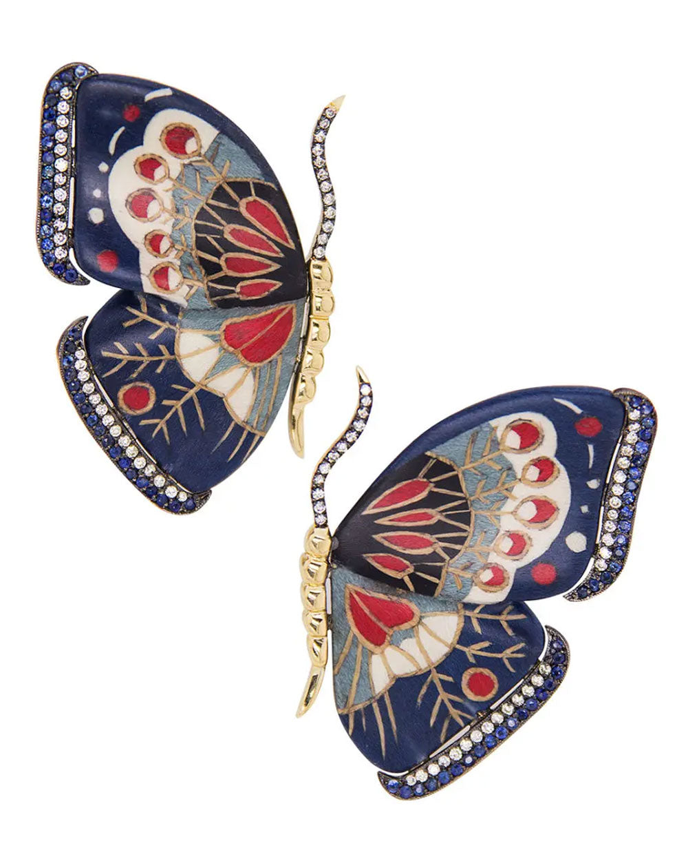 Blue Sapphire and Marquetry Butterfly Earrings
