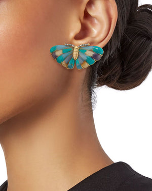 Marquetry and Teal Butterfly Earrings