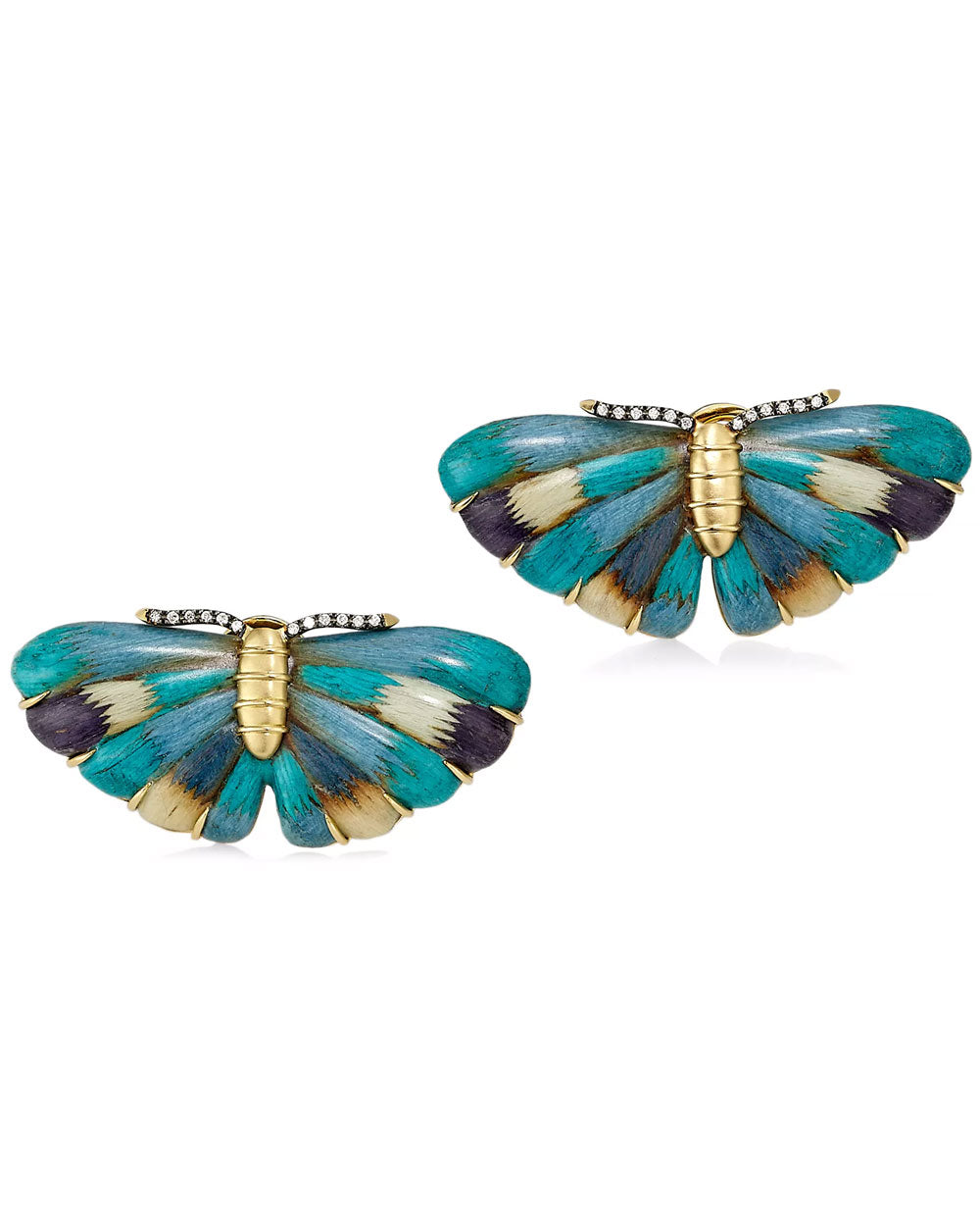 Marquetry and Teal Butterfly Earrings