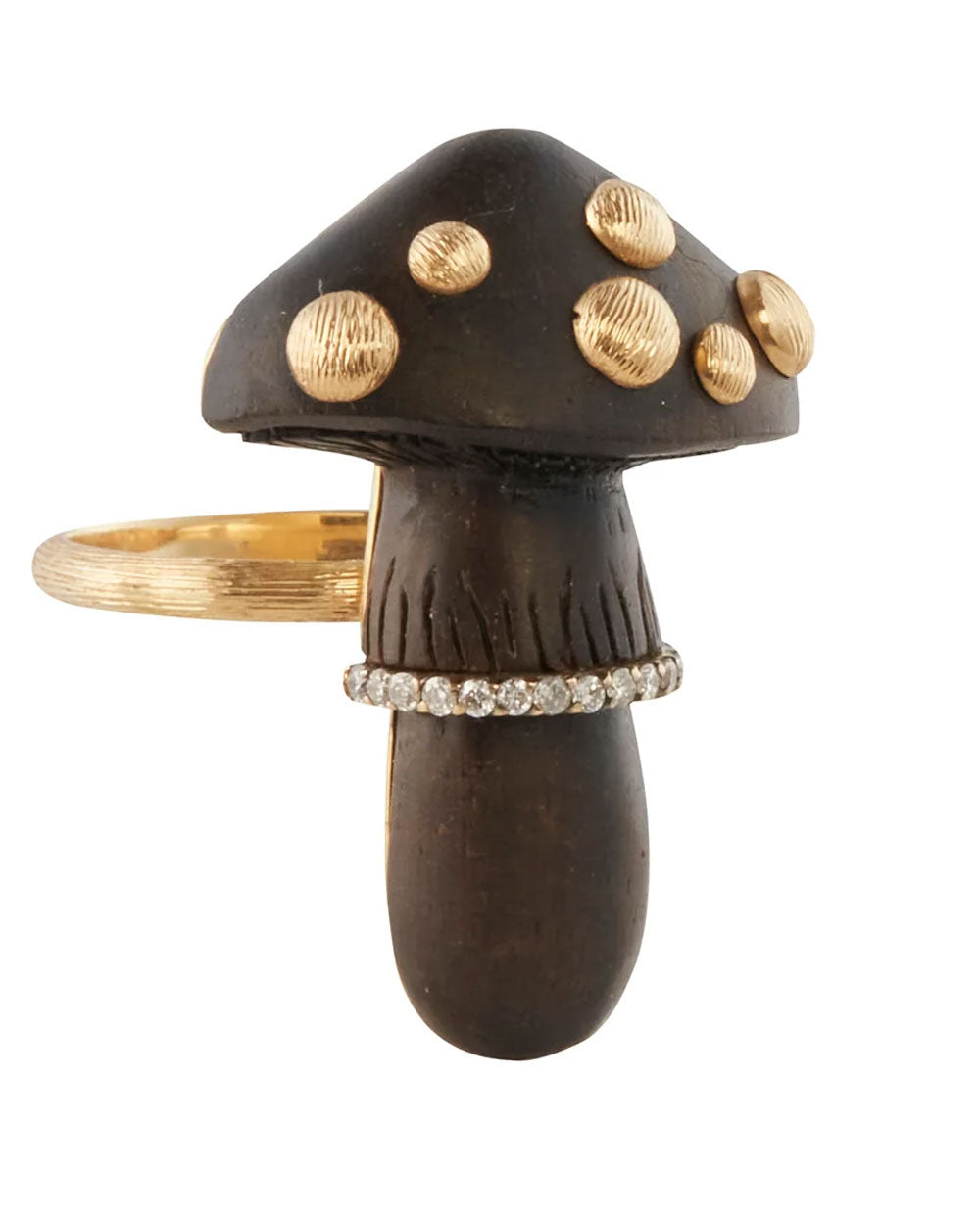 Carved Mushroom Wood and Diamond Ring