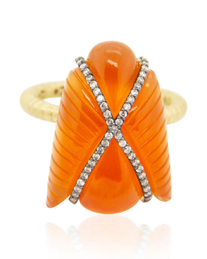 Diamond and Orange Chalcedony Egypt Fly Ring