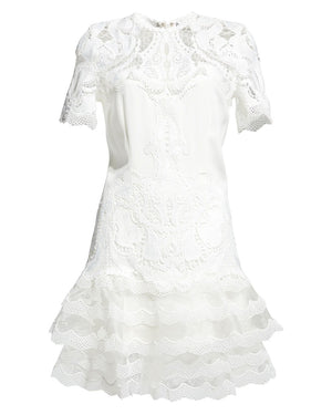 White Paislee Crepe Applique Mini Tee Dress