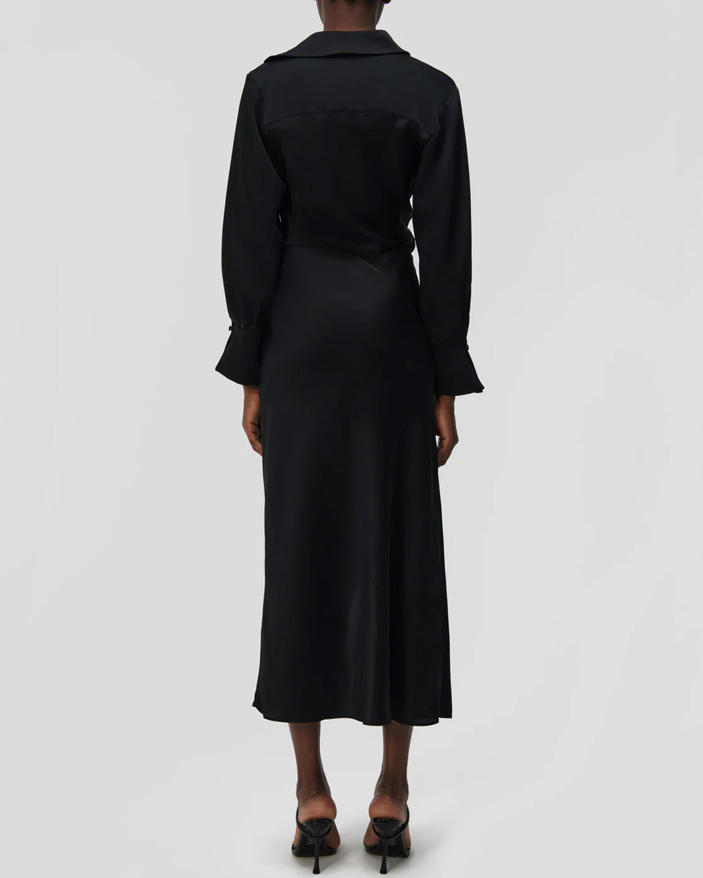 Black Talita Drape Front Midi Dress