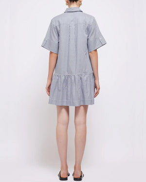 Blue Stripe Cris Short Sleeve Shirt Dress