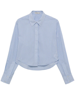 Blue Stripe Renata Crop Button Up Shirt