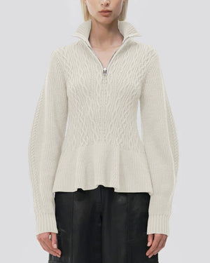 Ivory Susanna Peplum Polo Sweater