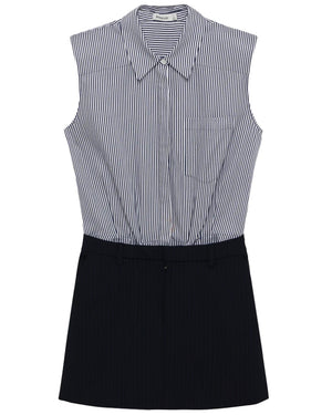 Midnight Pinstripe Sleeveless Graham Shirting Mini Dress