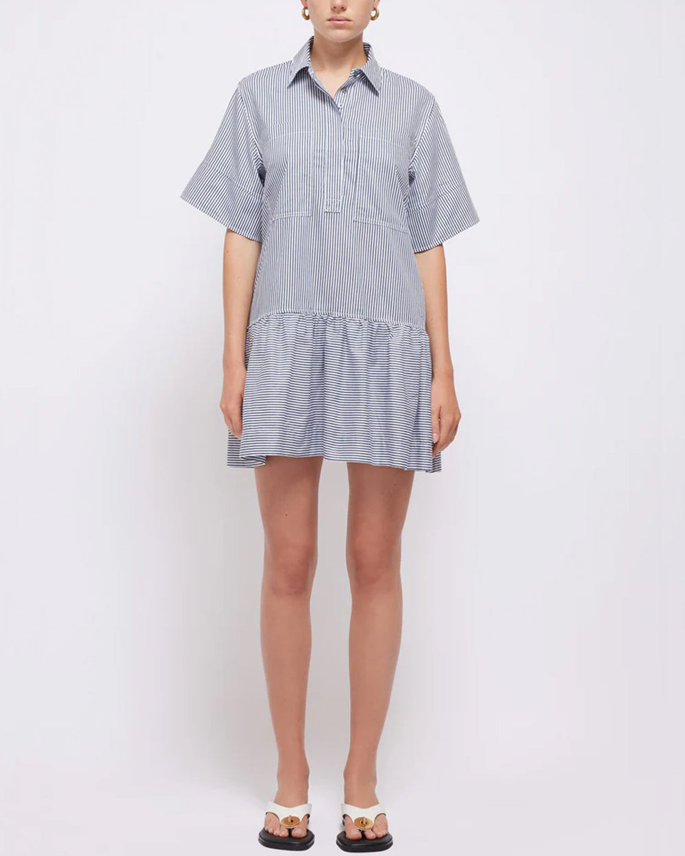 Midnight Stripe Short Sleeve Cris Shirt Dress