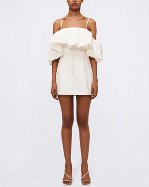 Natural White Off The Shoulder Puff Mini Dress