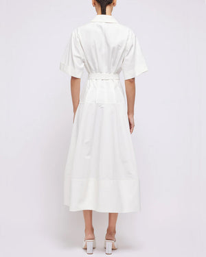 White Belted Deanna Midi Dress