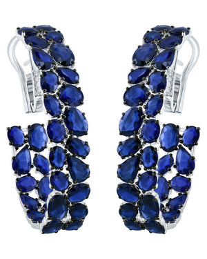 Blue Sapphire and Diamond Hoop Earrings