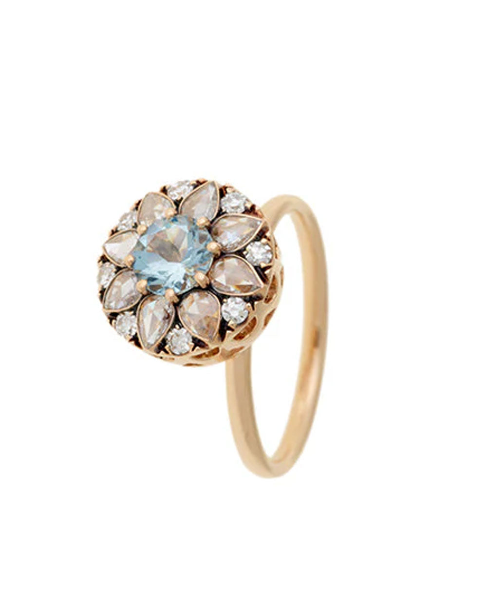 Aquamarine and Diamond Reircut Rosace Ring